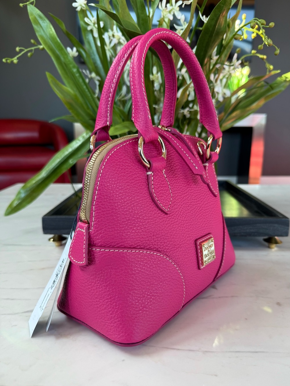 New Dooney & Bourke Lucca Leather Small Satchel Fuchsia - Picture 2 of 16